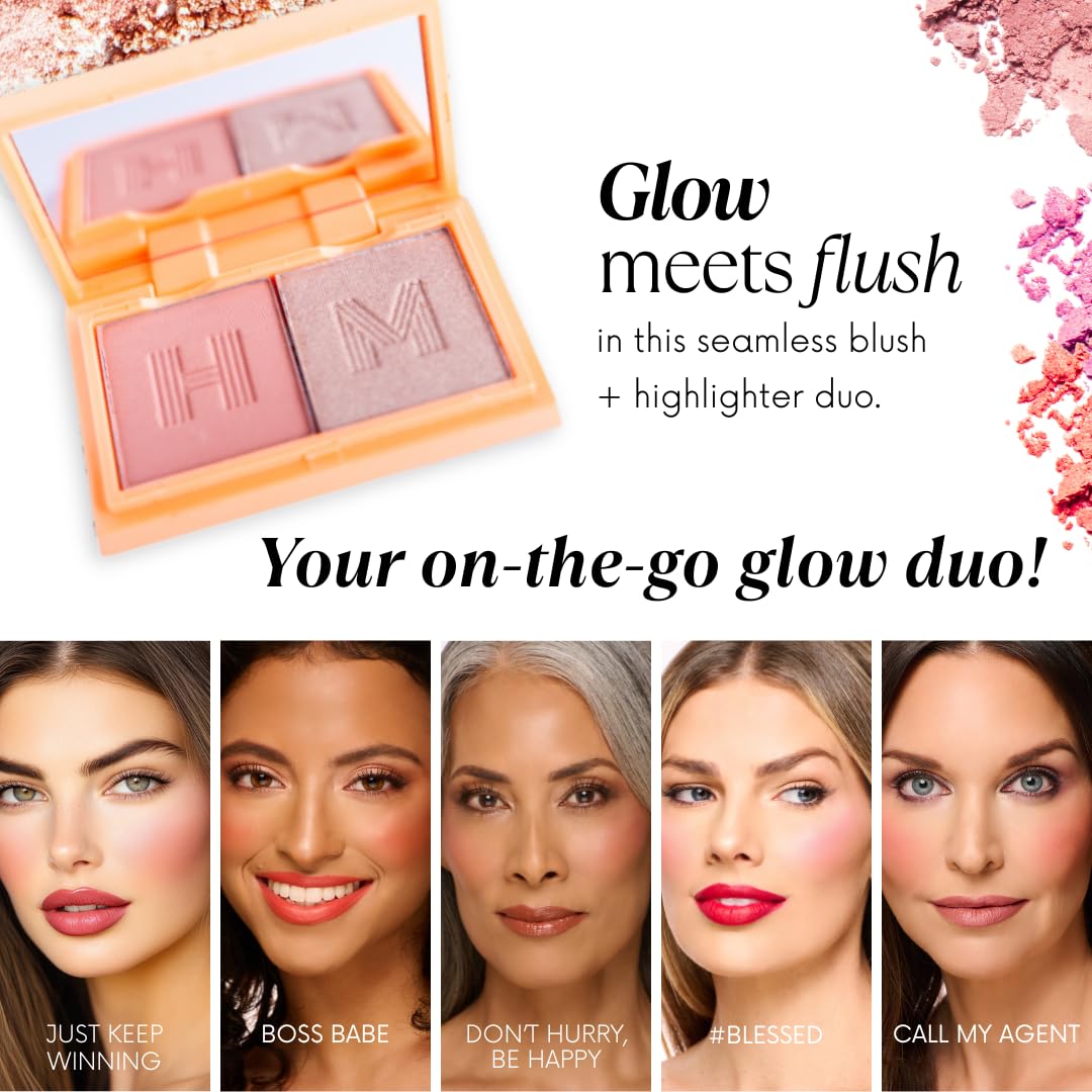 Mini Blush + Brighten Highlighter Duo, Lightweight Blendable Shimmer Blush, High Pigmented Makeup Powder Palettes, Cruelty Free - Call My Agent! - Image 7