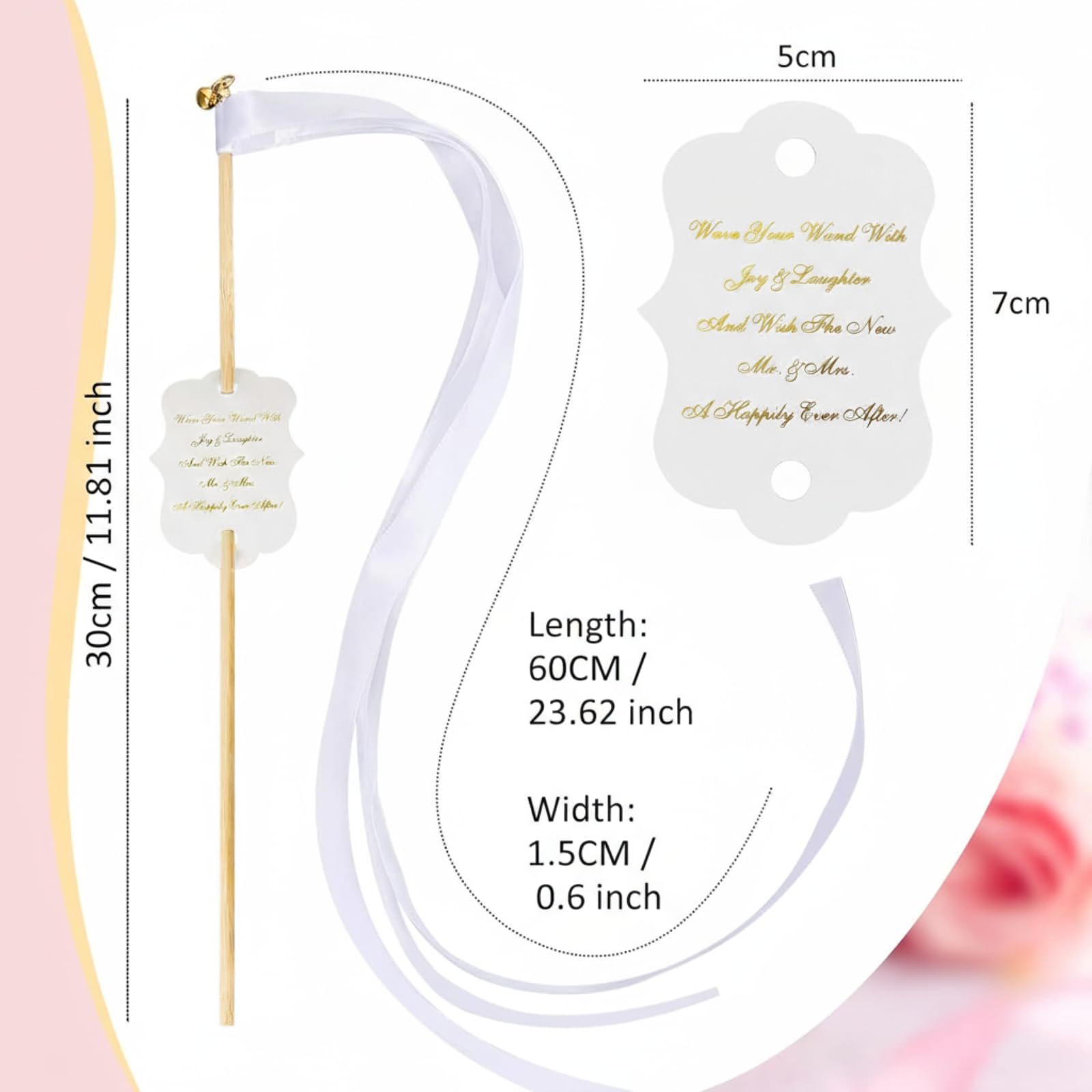 Janinka 200 Sets Hochzeits-Stäbe mit Stäben und Glocken, Großpackung Schleifenband, Tänzer-Stäbe, Wunderkerzen, Hochzeitsgeschenke, Luftschlangen, Party-Dekorationen, Weiß