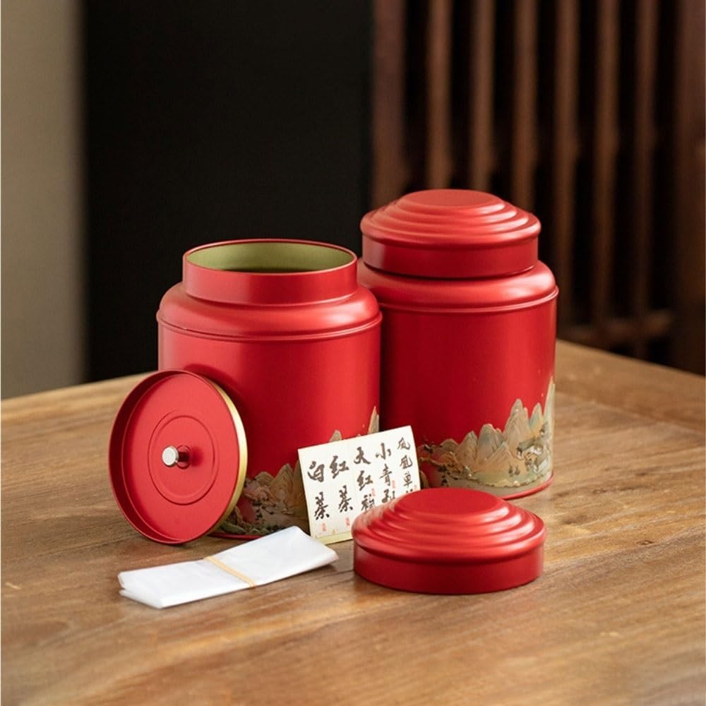 Barattolo Di Zucchero Contenitore for la conservazione del tè sfuso Barattolo di ferro for uso domestico Barattolo di latta a doppio strato Coperchio sigillato Set da tè Set di scatole regalo con dopp