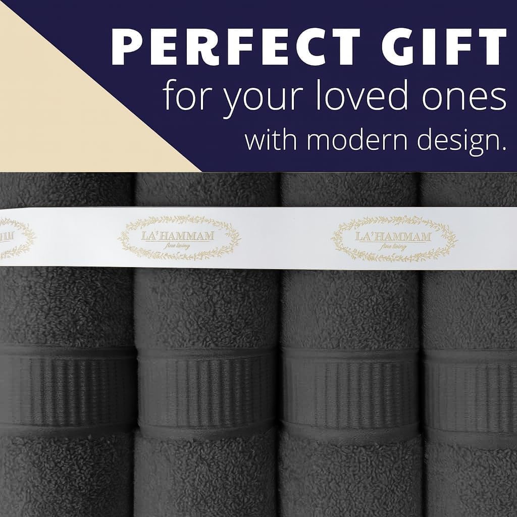 Personalized, Luxury Turkish Cotton Towels Easy Care, Extra Soft & Absorbent, Hotel & Spa Quality, Kitchen & Bathroom Turkish Towels by La Hammam (Charcoal, Bath Towels - Set of 2)