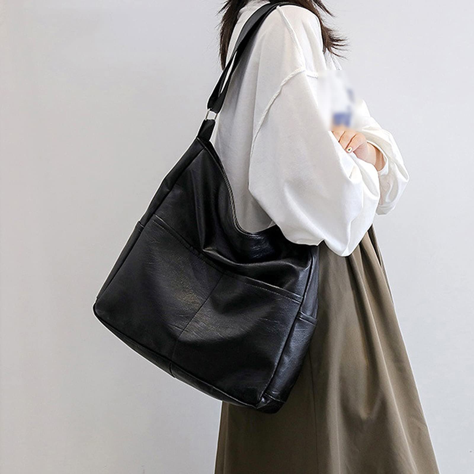 ZAPORA Large PU Leather Women Casual Hobo Shoulder Bag ，Daily