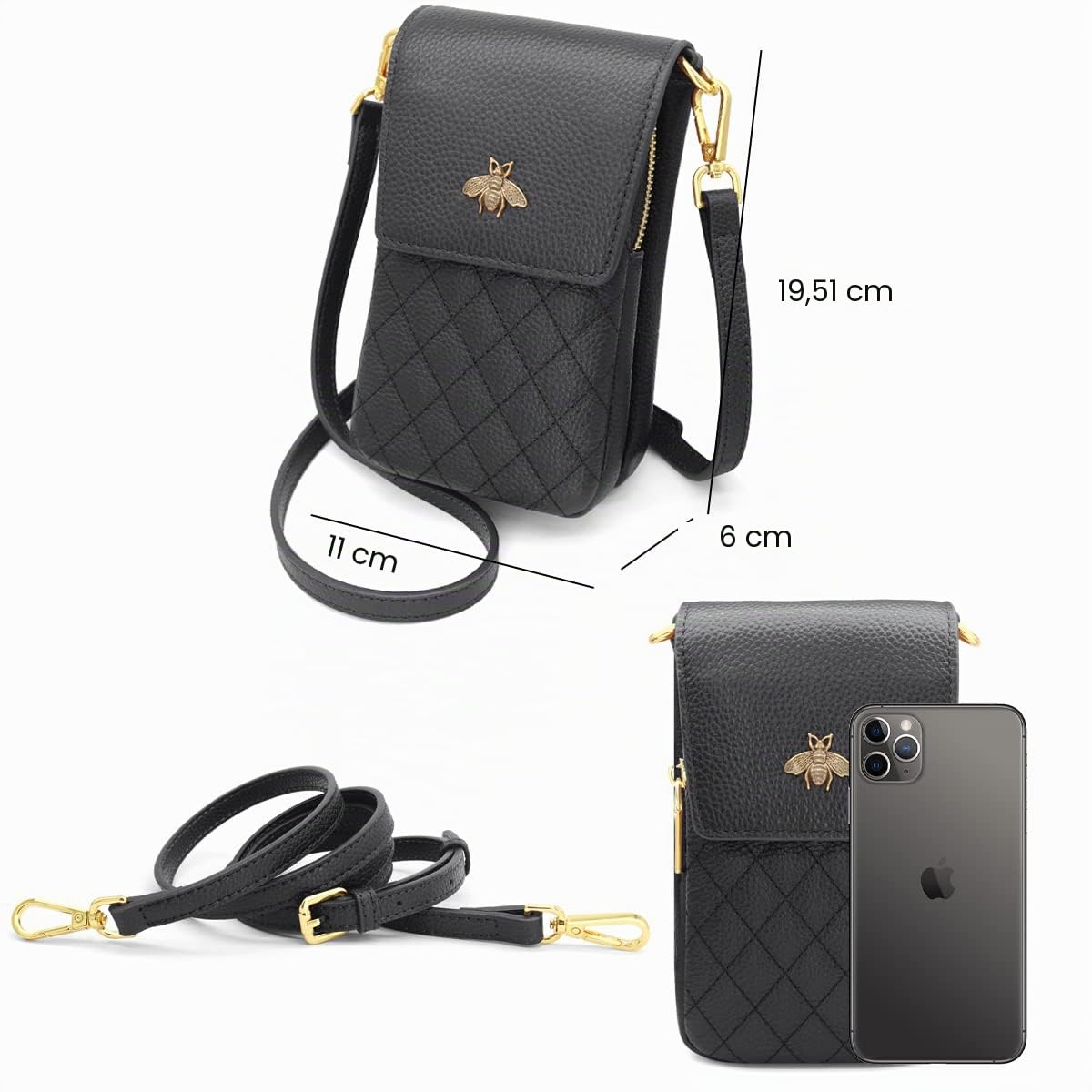 HNOOM Handytasche zum Umhängen Damen Handy Umhängetasche Echtes Leder Frauen Geldbeutel mit 8 Kartenfächer Crossbody Handytasche Schultertasche Brieftasche für Handy unter 6.5 Zoll