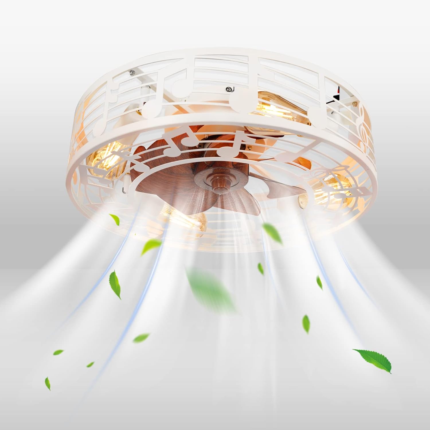 Caged Ceiling Fan With Light, 20'' farmhouse Low Profile Ceiling fan