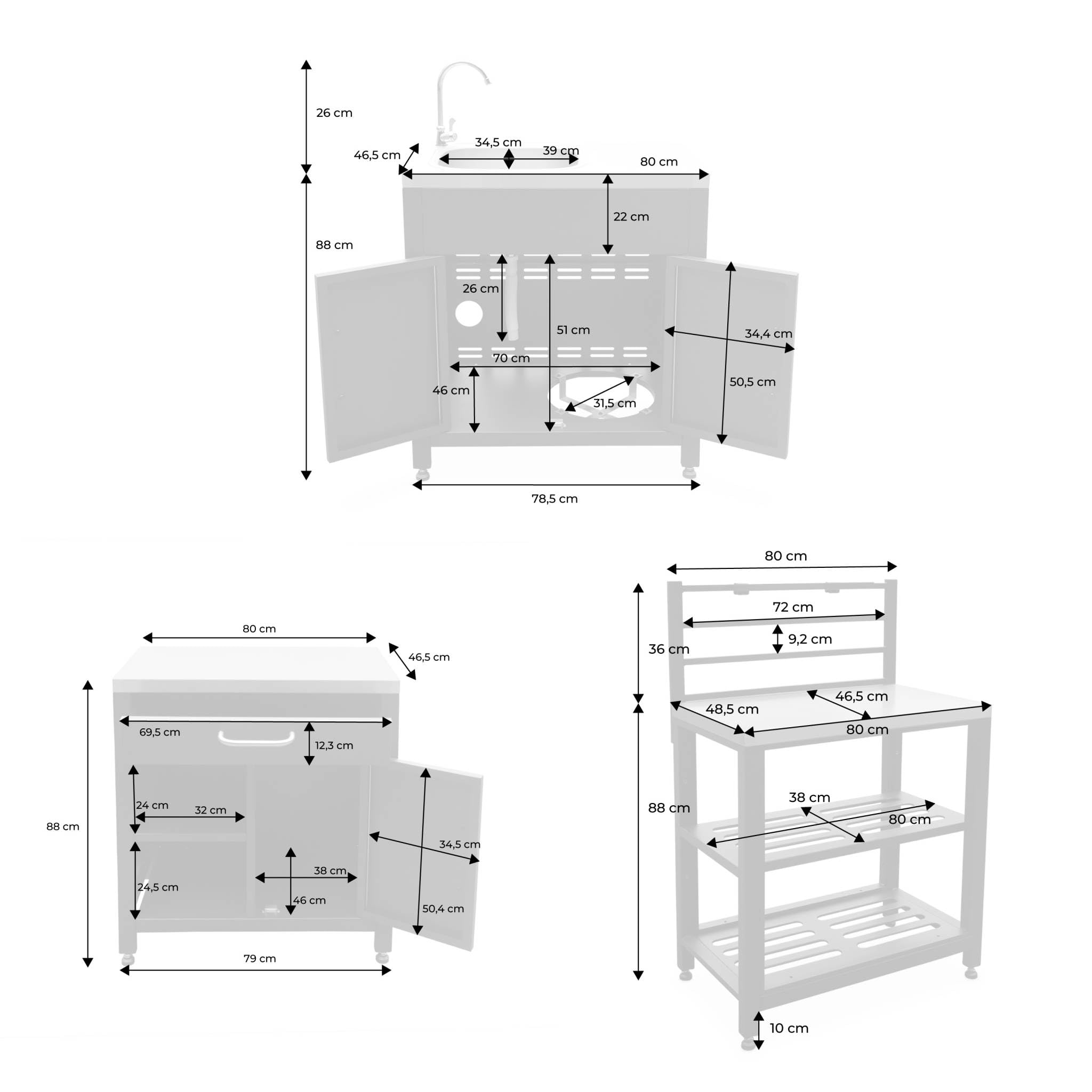 sweeek - Ensemble de meubles de cuisine extérieure en acier inoxydable 6 modules