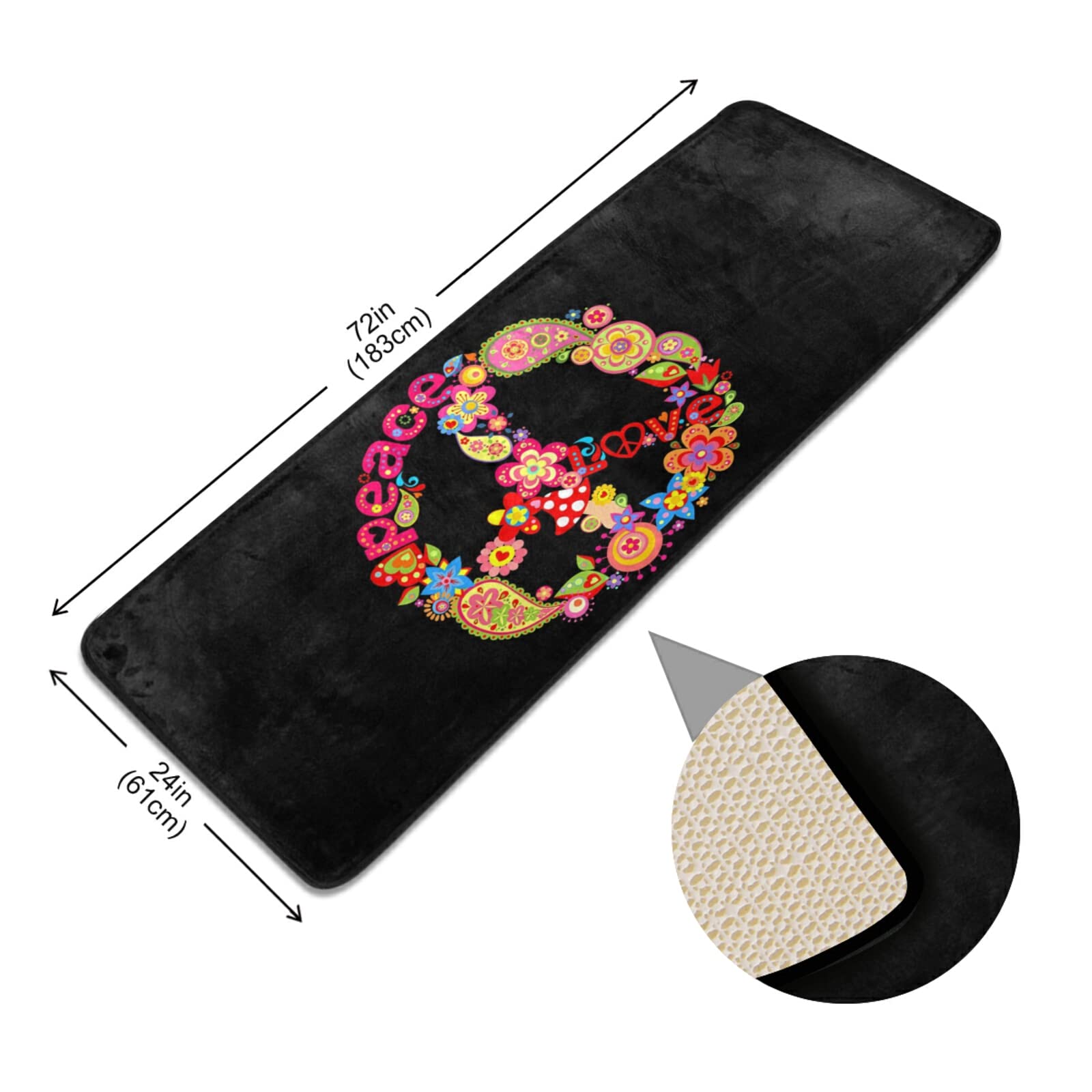 SUABO Doormats, Hippie Peace Sign Non-Slip Kitchen Floor Mat Bath Rug Runner Floor Rugs for Home Decor, 24x72 Inches