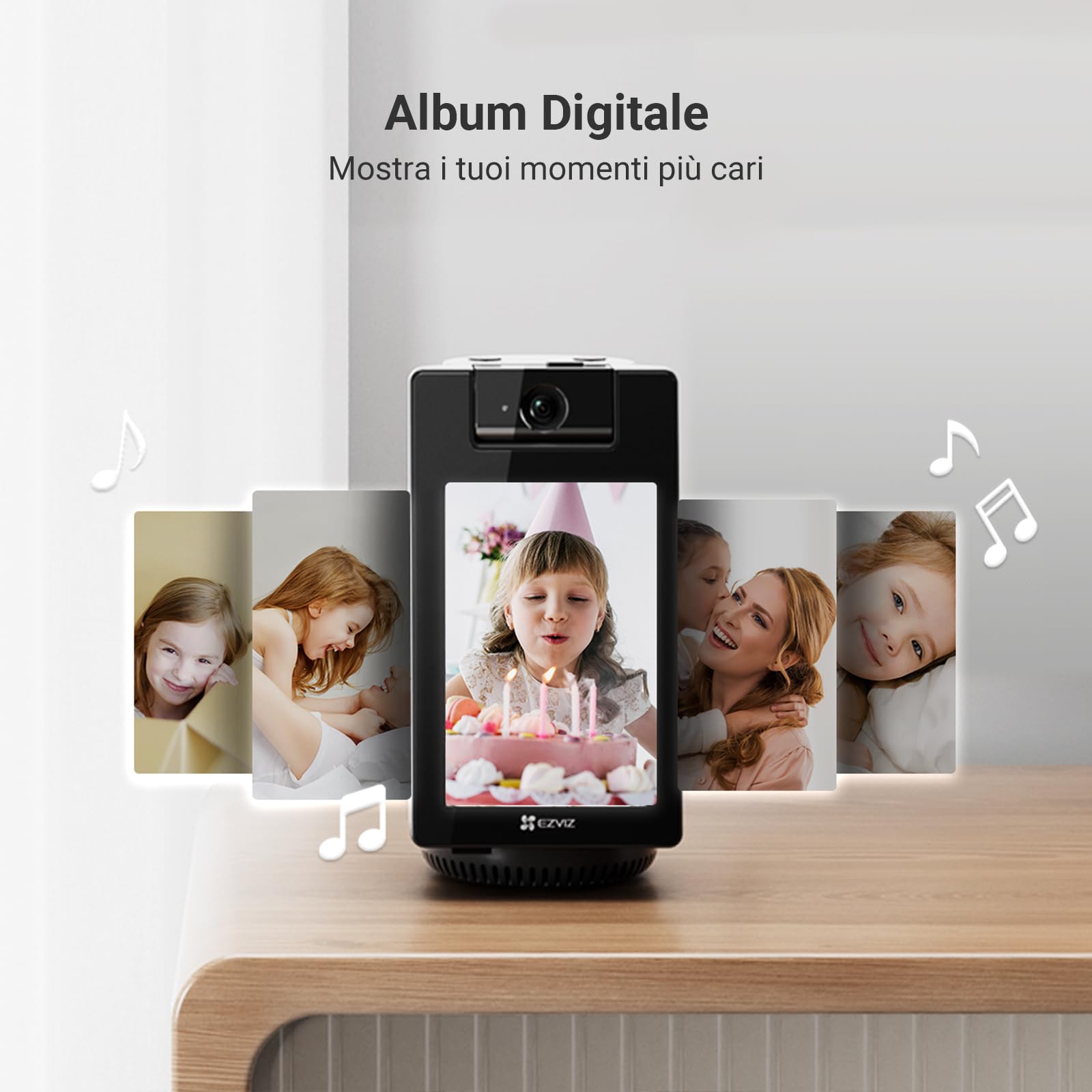 EZVIZ Telecamera WiFi Interno 2K+ 360° con Videochiamata, Rilevamento AI Persone/Animali/Pianto, Monitoraggio Bambini e Anziani, Album Digitale e Altoparlante Bluetooth, WiFi Dual-Band 2,4/5GHz, S10