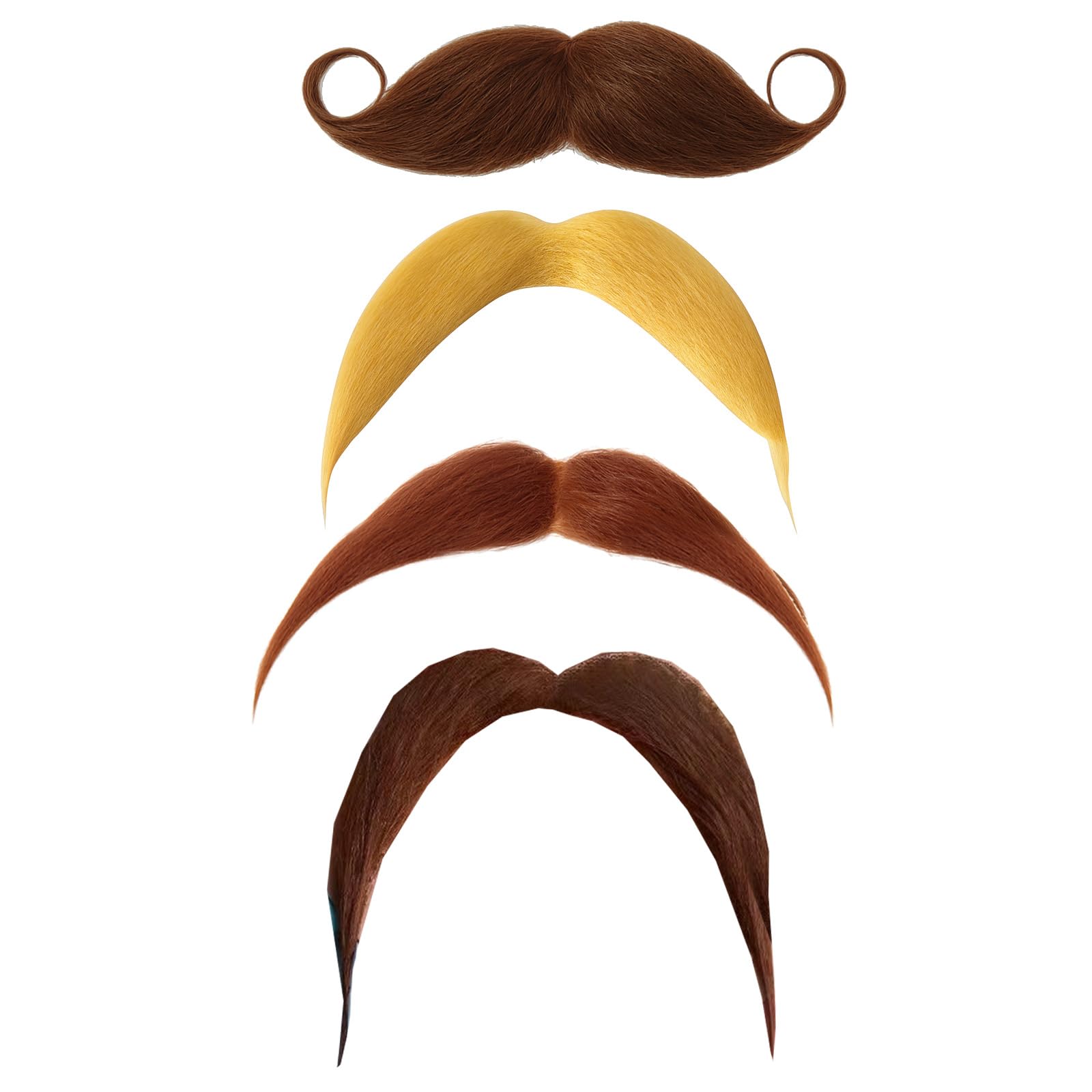 GWAWG Novelty Fake Moustache, Realistic Curly Funny Santa Claus Beard Fancy Dress Costume Accessories for Halloween Christmas Masquerade Mask Party Supplies (Brown)