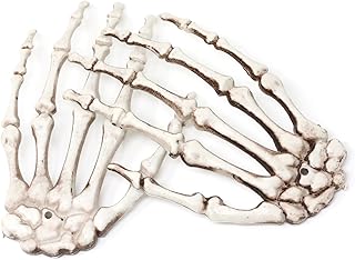 Honbay 1 Pair of Realistic Life Size Plastic Halloween Skeleton Hands Model Scary Bone Hands for Halloween Props Horror Prank Cosplay Party Haunted House(1 Right & 1 Left)