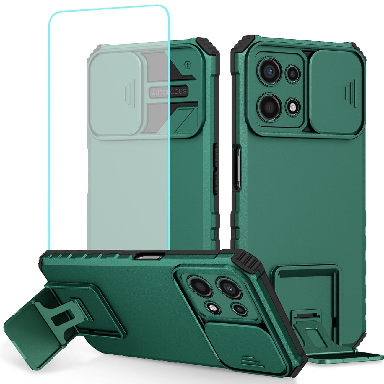 Tothedu Case for Redmi Note 13 Pro 5G Case, Poco X6 5G Case with Tempered Glass Screen Protector and Slide Camera Cover Kickstand Slim Protective