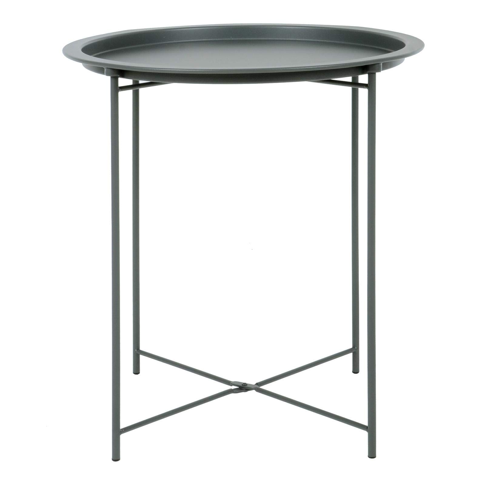 Round Metal Folding Side Table Tray Top Light Portable Coffee Night Stand Dark Grey