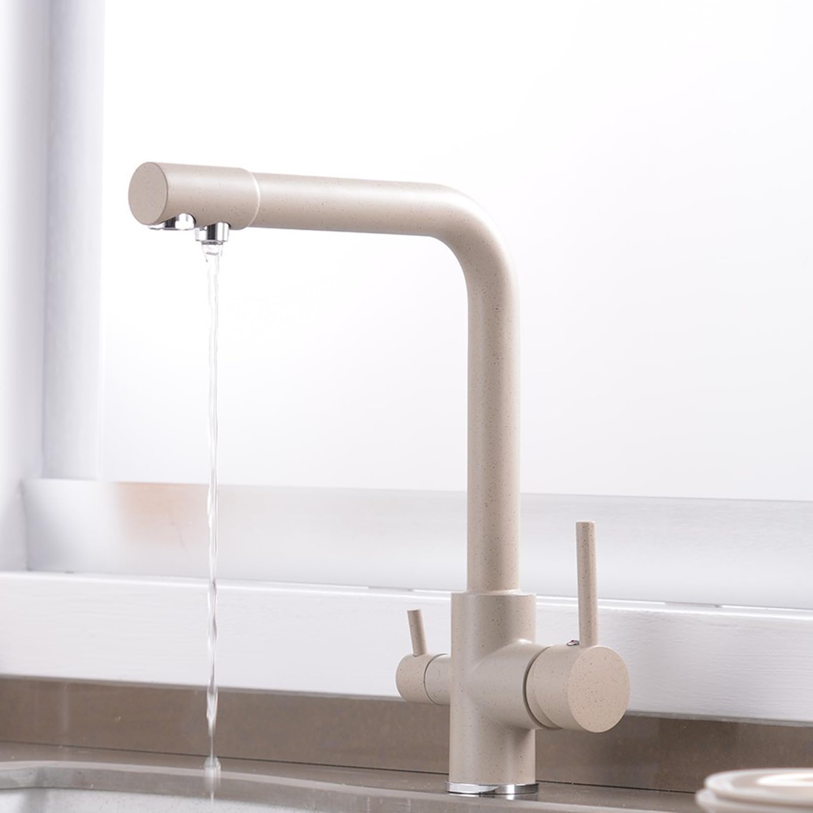 Robinet de cuisine 3 voies en laiton blanc orientable à 360 degrés