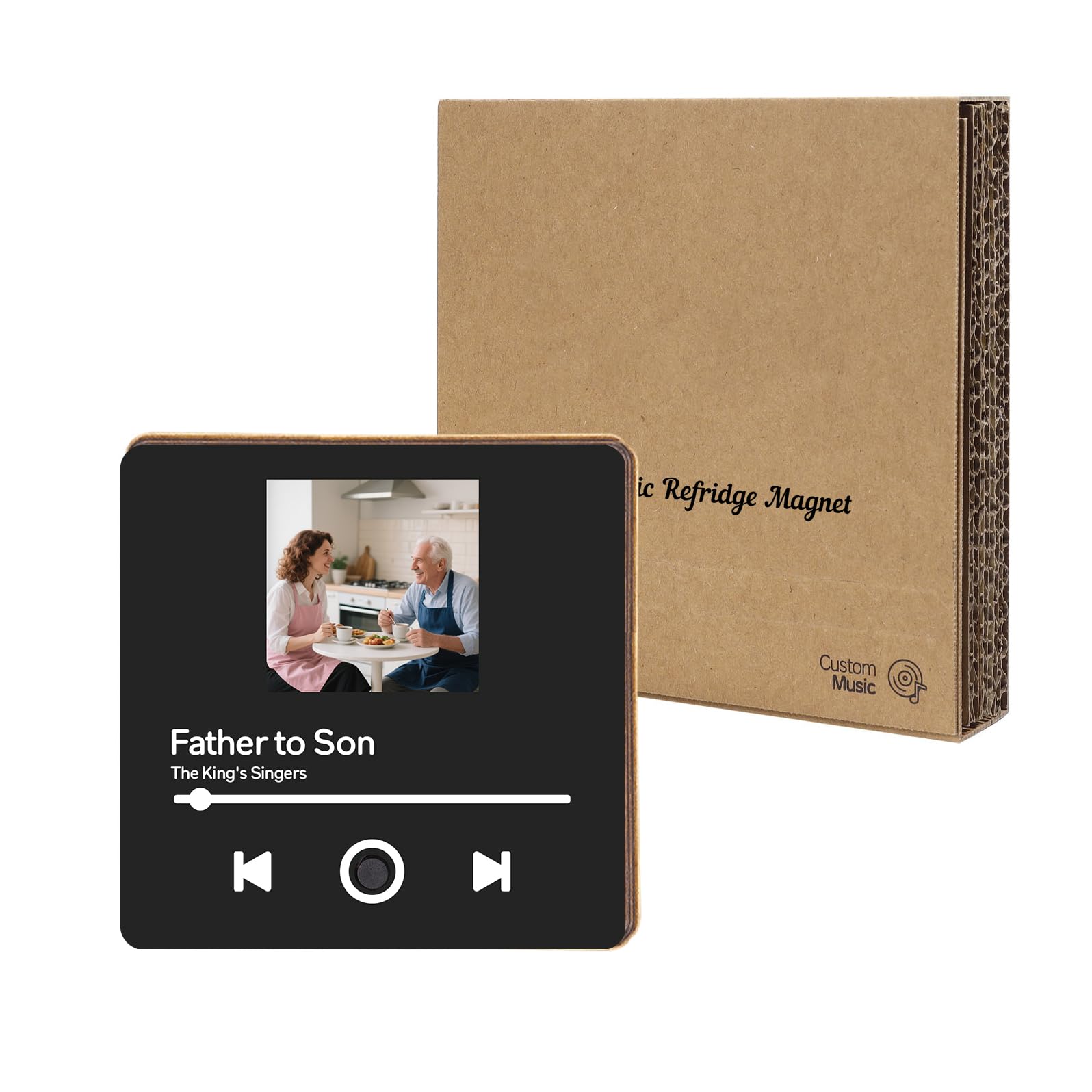 Personalised Music Fridge Magnet – Custom Picture & Spotify Song, Voice Recording – Gifts for Dad Him Fathers Day, Birthday, Xmas, Customised Musical Fridge Decor (Style 4)