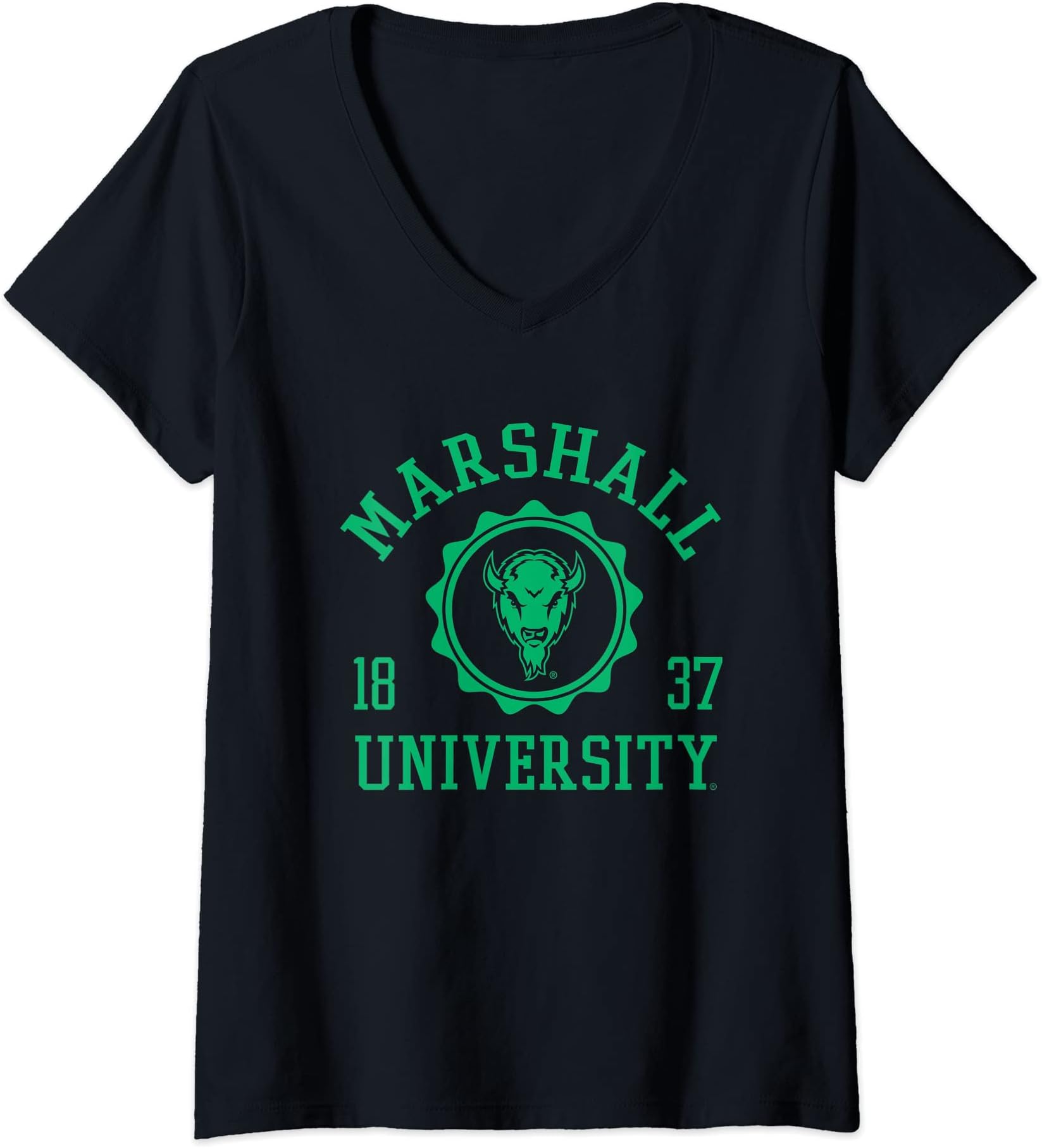 Elite AuthenticsWomens Marshall Thundering Herd Stamp Officially Licensed V-Neck T-Shirt