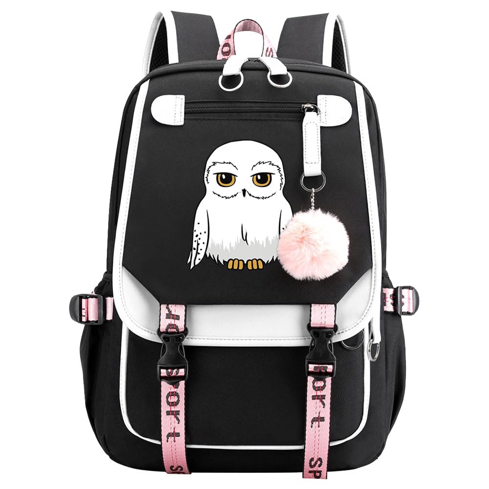 Harry Magic Backpack Cute Owl Hedwig Schoolbag Primary Students Girls Teenagers Leisure Travel Rucksack Black