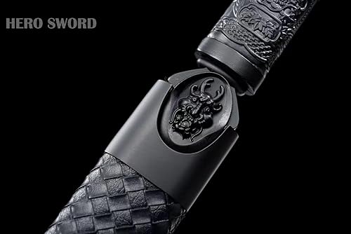 Miniatura 7 de HERO SWORD Espada hecha a mano de acero al manganeso de espiga completa, espada de dragón negro, hoja afilada, arma fresca para hombres, el mejor