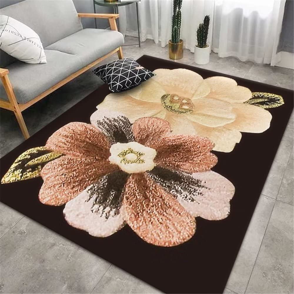 Tapis salon brun abstrait lavable et durable pour intérieur contemporain