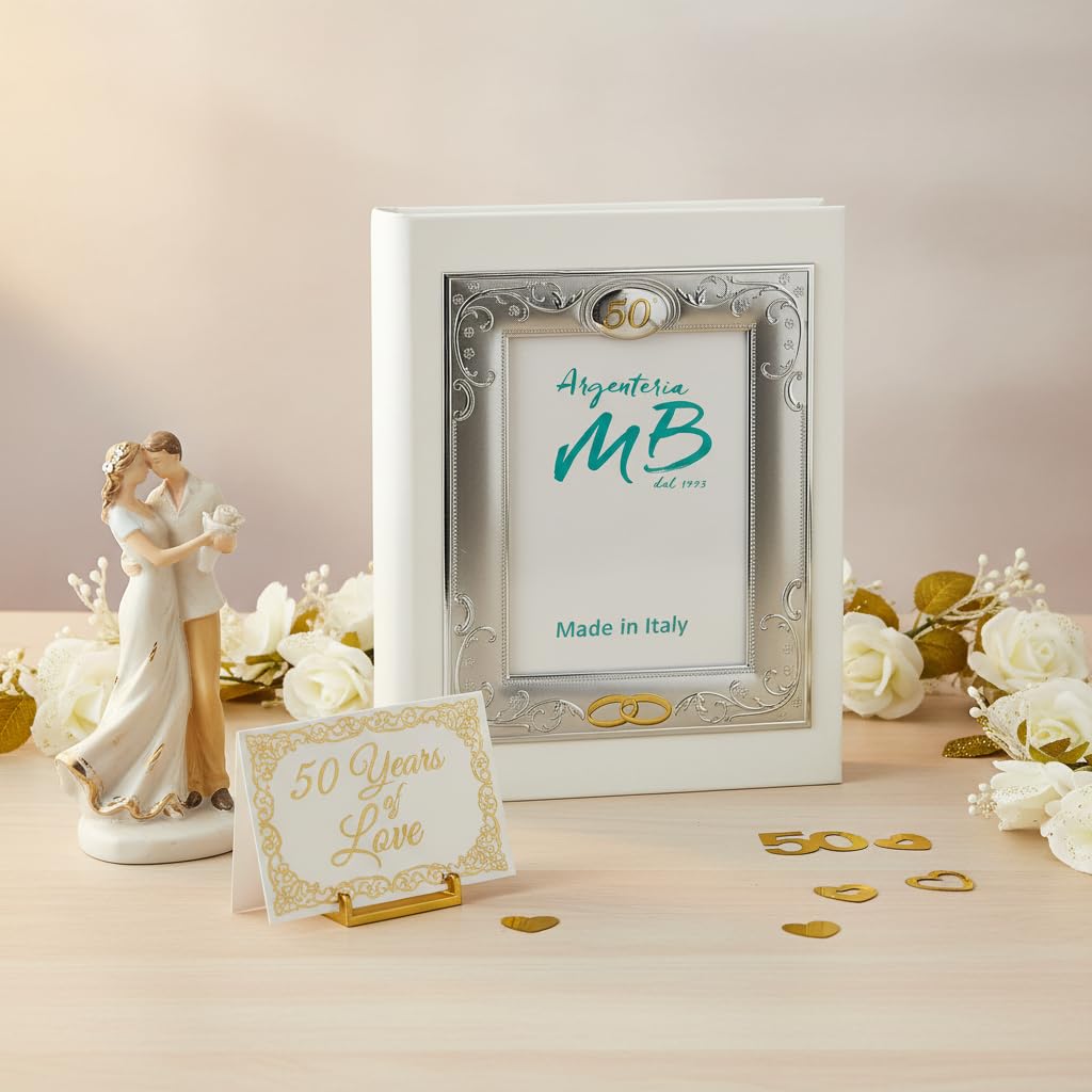 Album Fotografico per il Cinquantesimo Anniversario di Matrimonio Bianco Decoro Floreale