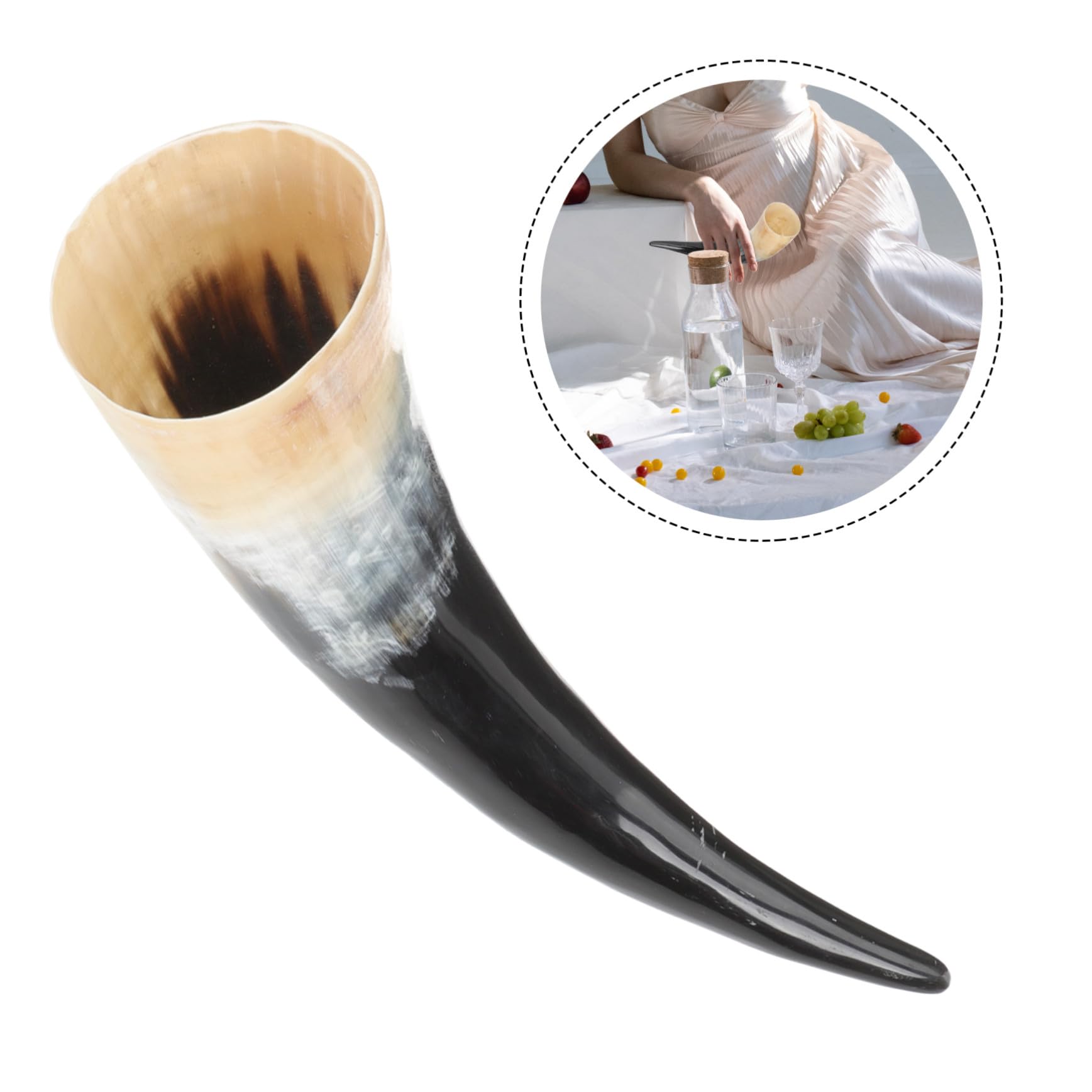 Bicchiere da Vino in Corno di Bue Autentico, Decorazione Vichinga Fatta a Mano, Capienza Ampia, Facile da Pulire, per Bere Vino e Birra Amici e Famiglia
