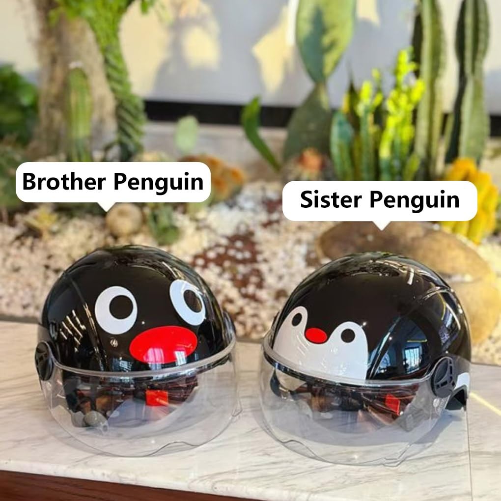 Penguin Pattern Children Cute Motorcycle Half Helmet with Visor, DOT Approved Boys Girls Skull Cap Kids Four Seasons Small Helmet, Youth Dirt-Bike Go-Kart Cruiser Moped Open Face Helmet(A) : Automotive