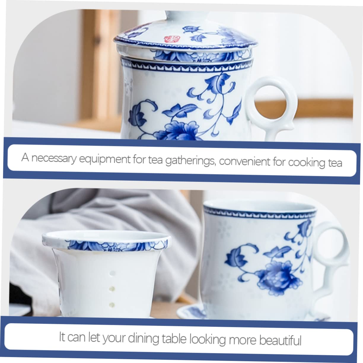 Alipis Taza de Té China Tradicional de Cerámica, Juego de 1 Pieza | Tapa y Platillo, para Hogar y Restaurante, Estilo Chino Clásico, Apta para Leche o Café