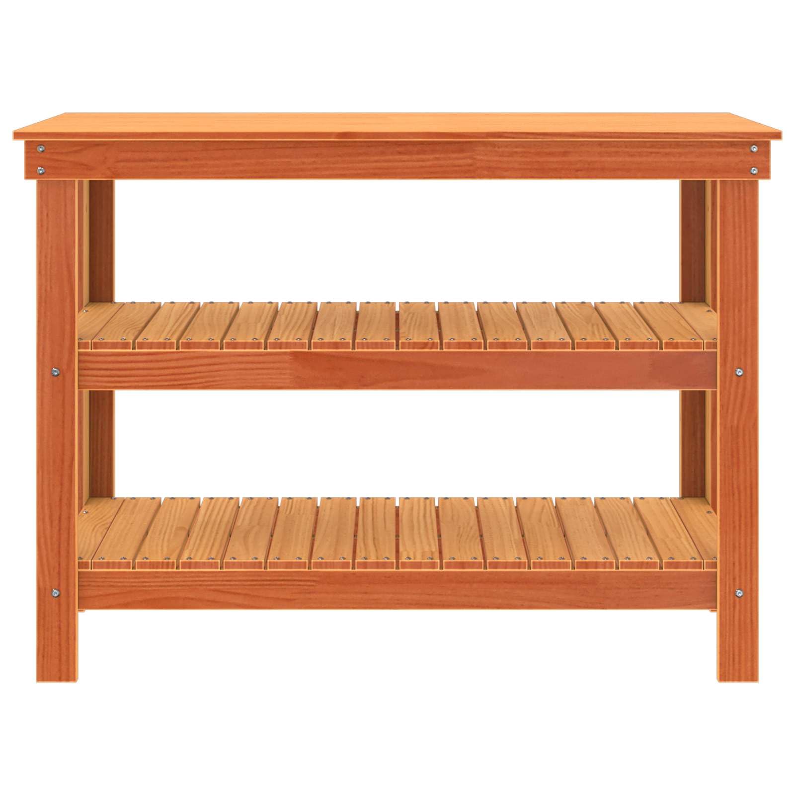Banco da lavoro marrone cerato, 110,5 x 50 x 80 cm, in legno massello di pino con 2 ripiani, banco da officina per attrezzi da lavoro per garage e cantina