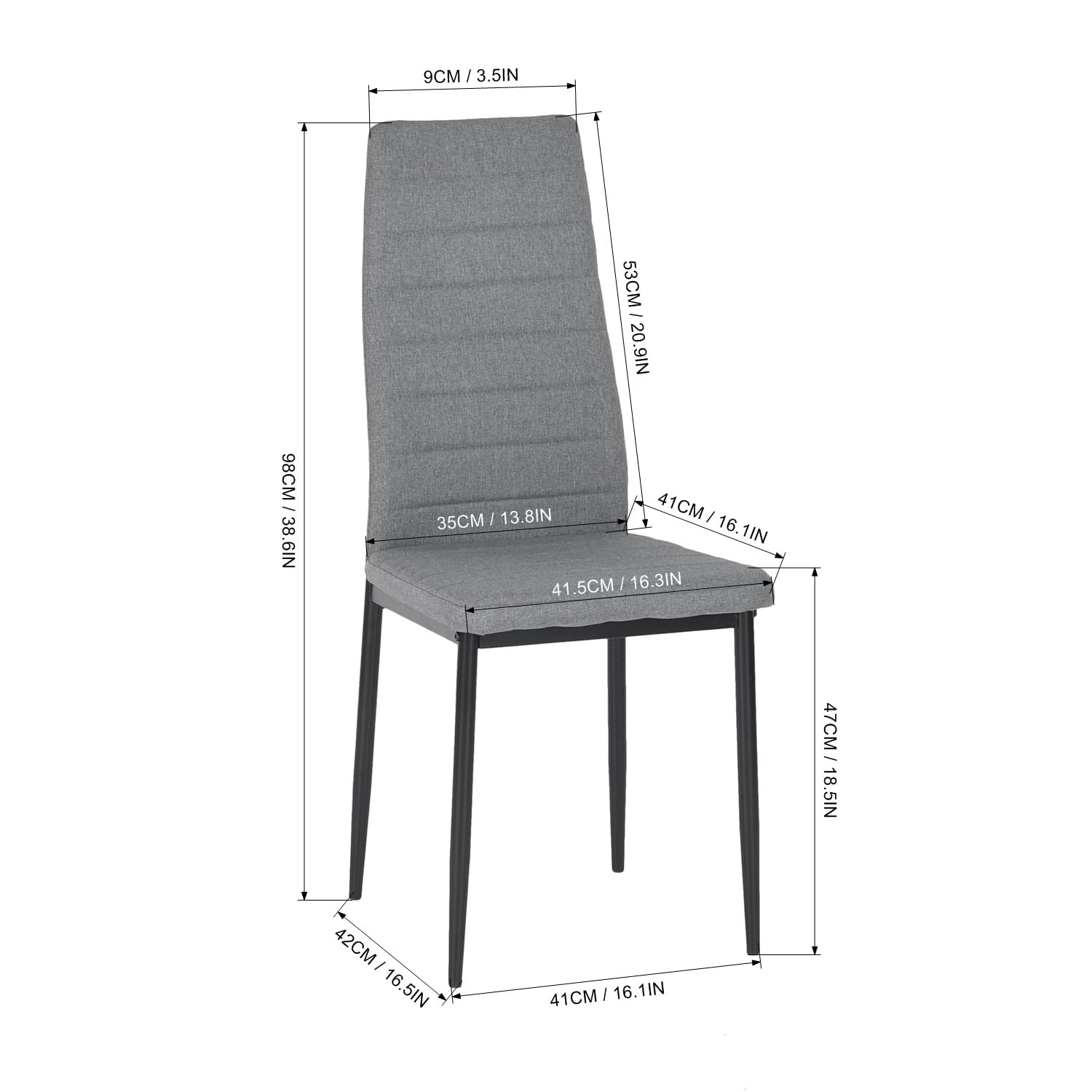 buybyroom - Set di 4 sedie da cucina/sala da pranzo, comode sedie imbottite rivestite in tessuto, con schienale, gambe in metallo, colore: grigio