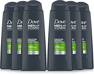 Dove Men+Care Fresh Clean 2 in 1 cleansing shampoo with caffeine and menthol Fortifying Shampoo and Conditioner for deeply cleansed, revitalised hair, 400 ml (Pack of 6)