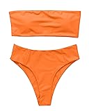 OMKAGI Women Bandeau Bikini Swimsuits Cheeky Off Shoulder Bathing Suit Medium Orange