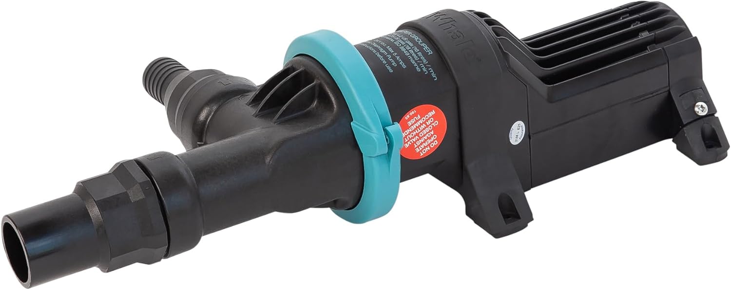 Whale Gulper Grouper MK3 Pump (12V) - Fishbox Discharge Pump. Ideal Non-Clog Macerator Replacement Pump with 90° Ports for Fishbox Installations BP4772
