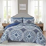 Blue Boho King Comforter Set 7 Pieces, Bohemian Bed in a Bag King Size with Reversible Comforter, Fl