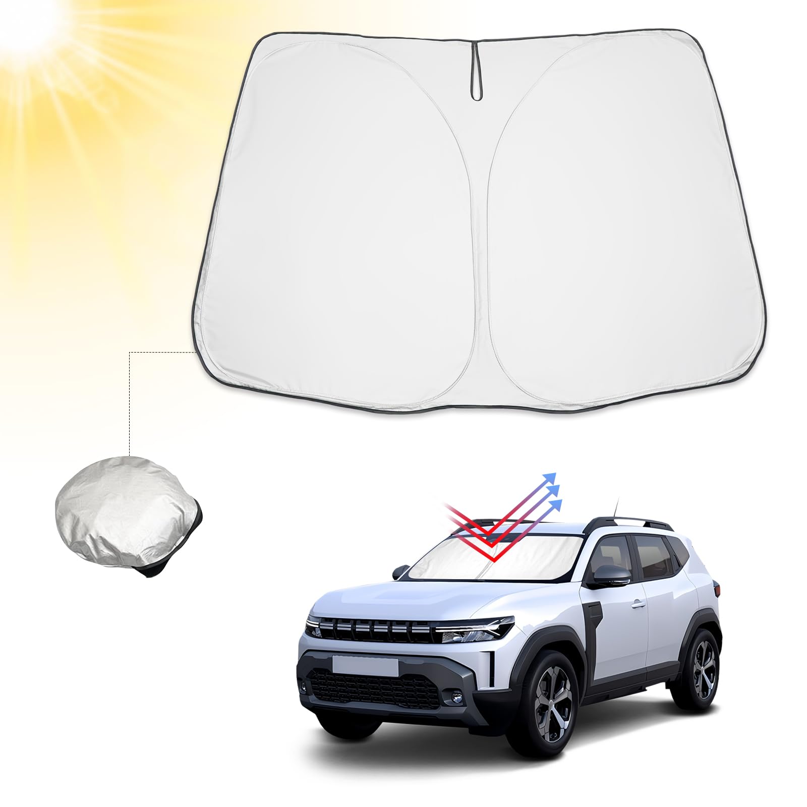 BIBIBO Parasol para coche con protección UV compatible con Dacia Duster 2024, Dacia Duster Auto Parasol para parabrisas delantero, protección contra el calor del coche contra los rayos UV, plegable y