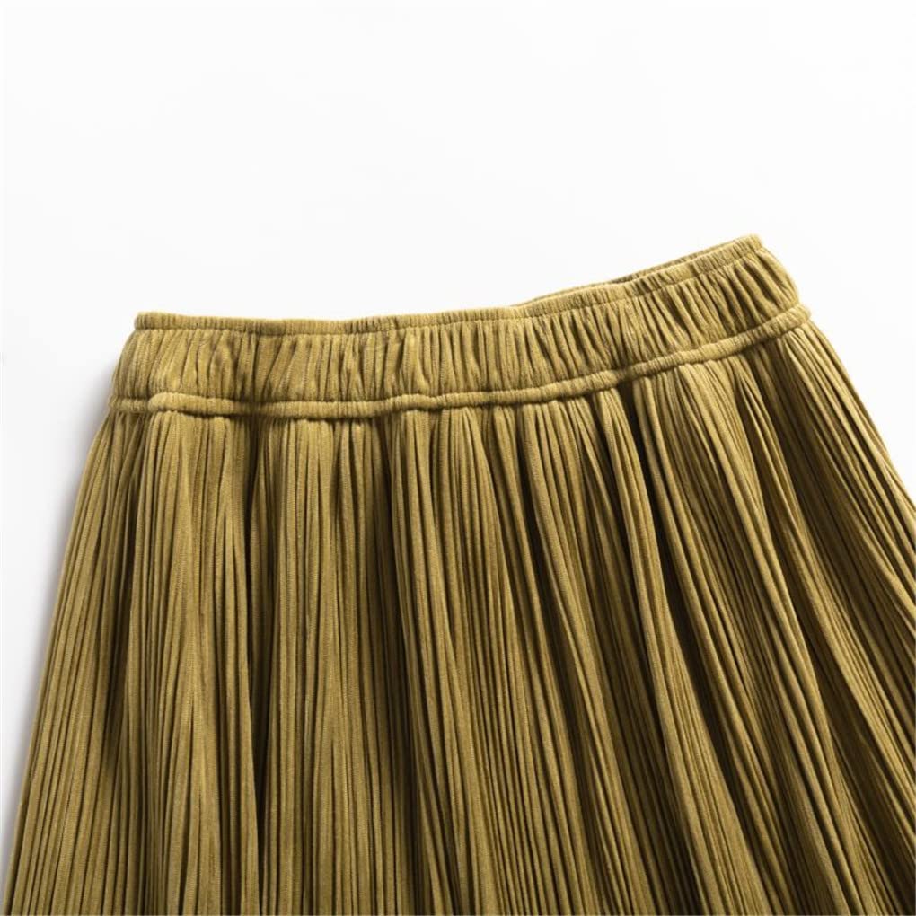 Dninmim Gonna a trapezio da donna plissettata tinta unita casual elastica a vita alta gonna longuette allentata estiva