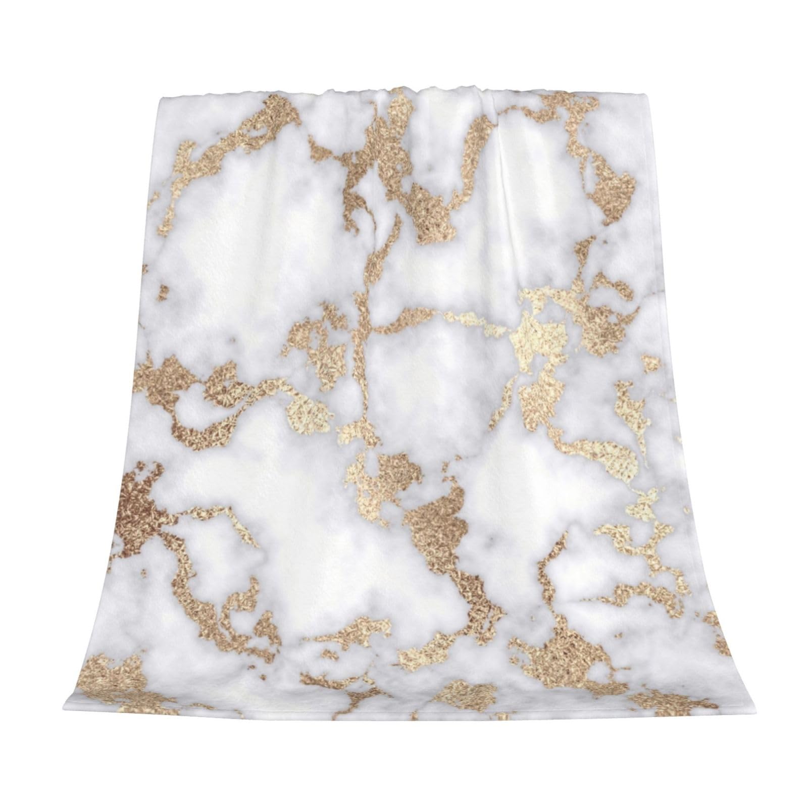 Modern Chic White Gold foil Marble Fleece Throw Blanket for Couch Chair Bed Women Men - Lightweight Plush Fuzzy Cozy Soft Blankets and Throws for Sofa