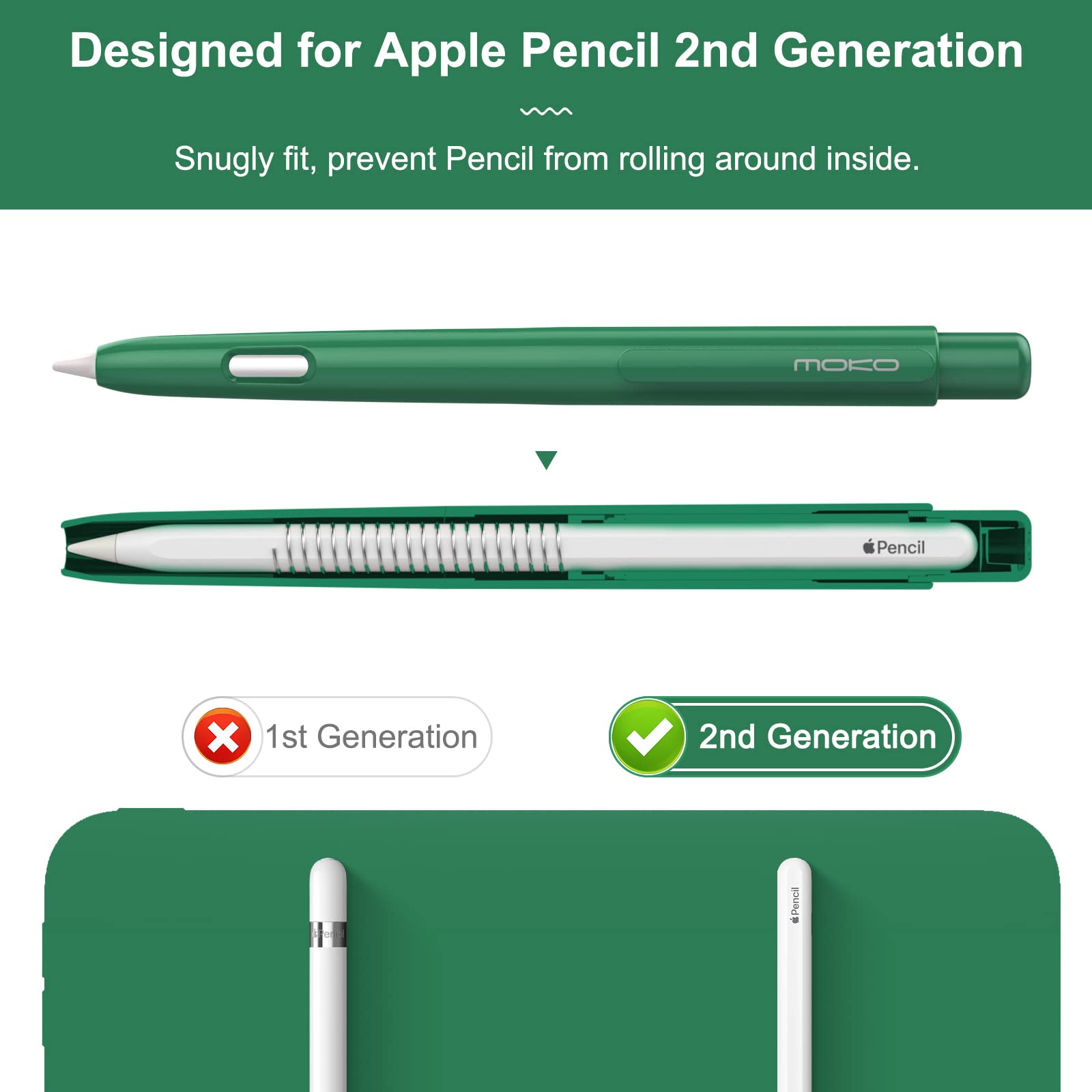 MoKo Holder Case Compatible with Apple Pencil 2nd Generation, Retractable Protective Apple Pencil Cover with Sturdy Clip, Hard PC Apple Pencil Case, Support Double-Tap,Midnight Green