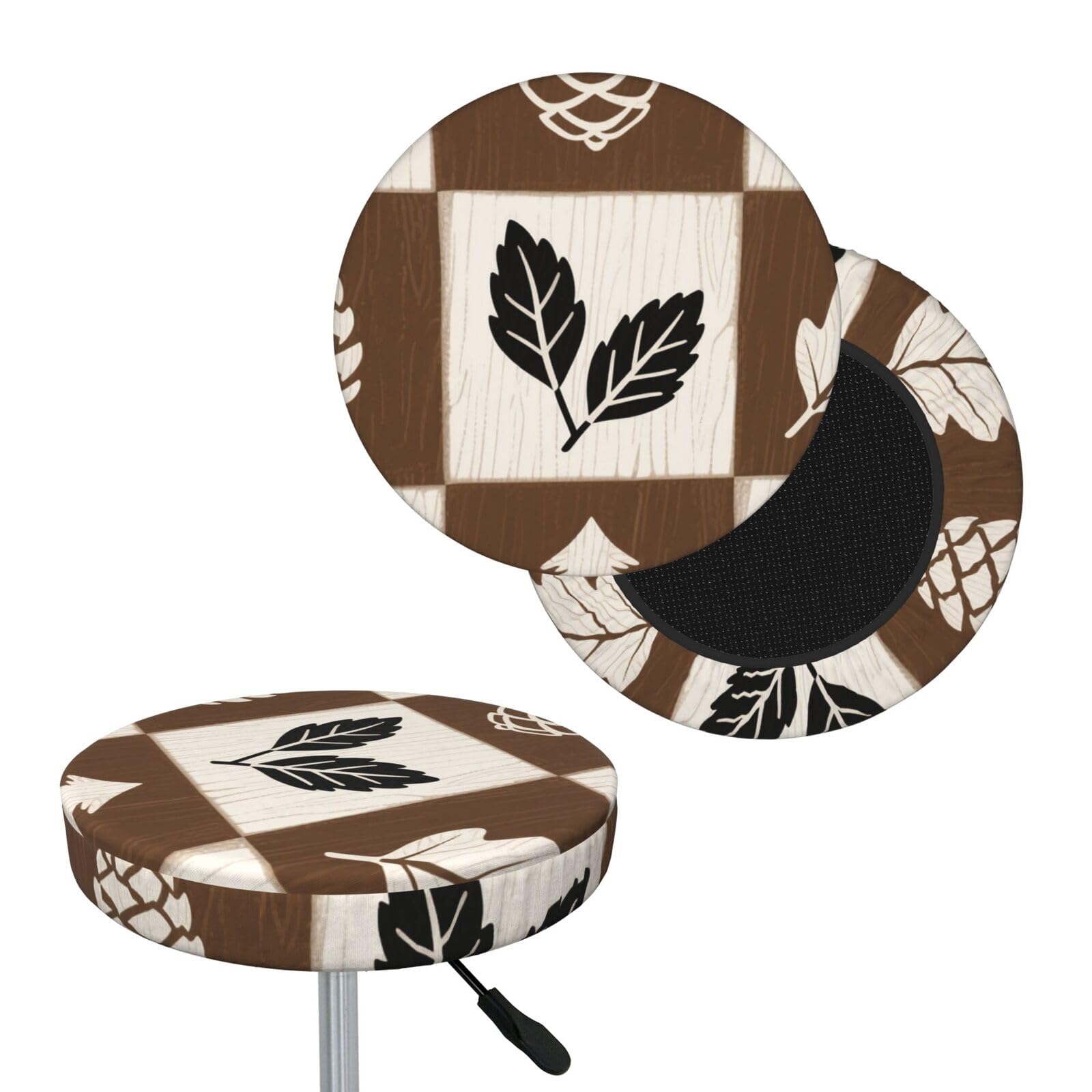 FekiLoot Rustic Lodge Round Bar Stool Covers Stretch Washable Bar Stool Covers Dustproof Slipcover Bar Chair Covers with Elastic Band for Bar Kitchen Living Room Decor 12 Inch
