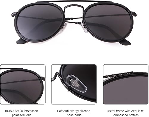 Miniatura 5 de Gafas de sol polarizadas redondas retro UV400 doble puente círculo gafas de sol PH2227