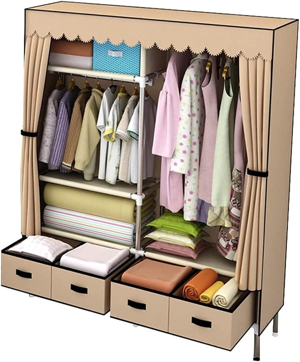 Wardrobe with Drawers Space Saver Hangers Dorm Room Homestay Open Portable Wardrobe Clothes Rack (Size : 168 83 45CM) (168 * 140 * 45CM)