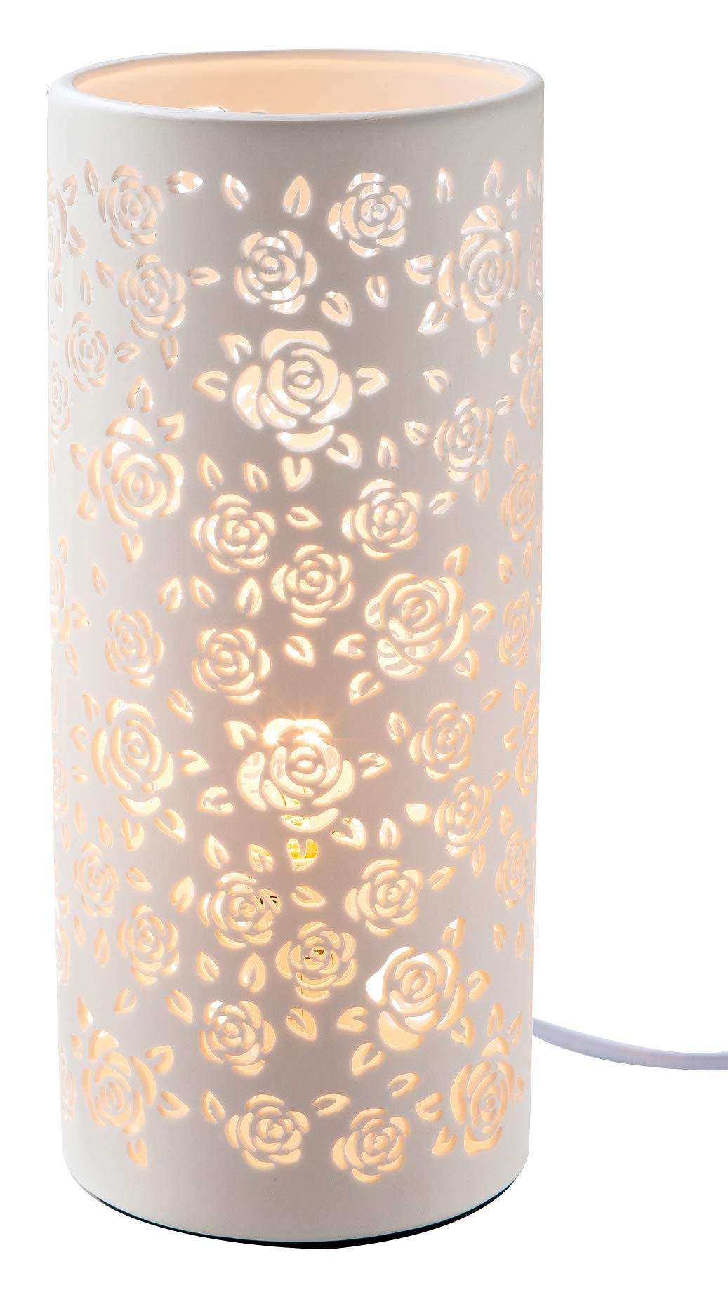 Gilde Lampada Prickel – in porcellana – foglie, erba, fiori – diversi motivi e dimensioni, Porcellana, Rose - Ø:11,5cm - Weiß 40.0W