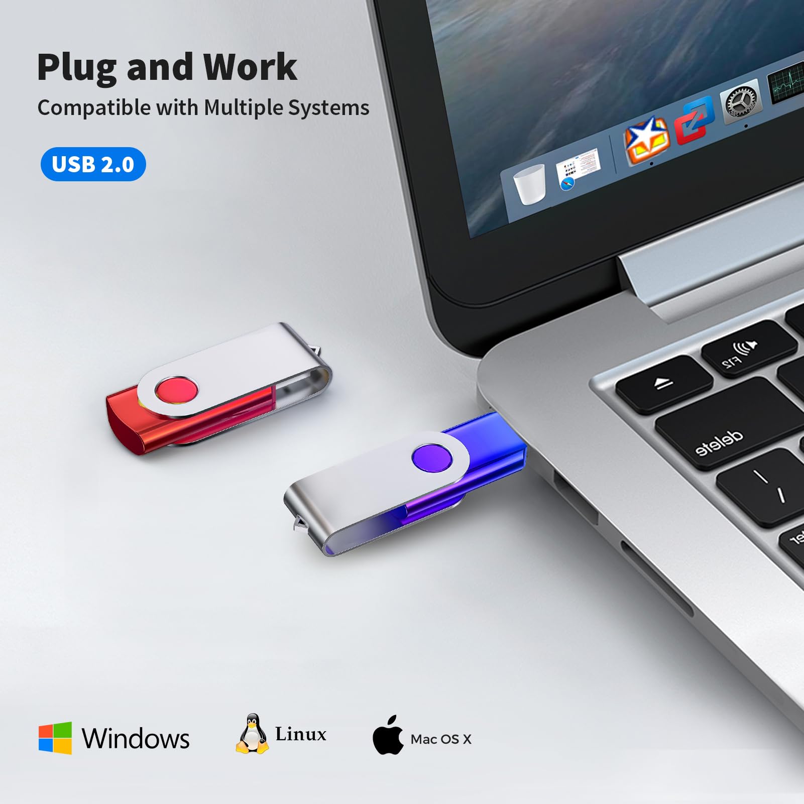 Clés USB 128 Go ABLAZE - Lot De 2 - USB 2.0 - Pivotantes 360° - Idéal Pour Stockage École/Bureau
