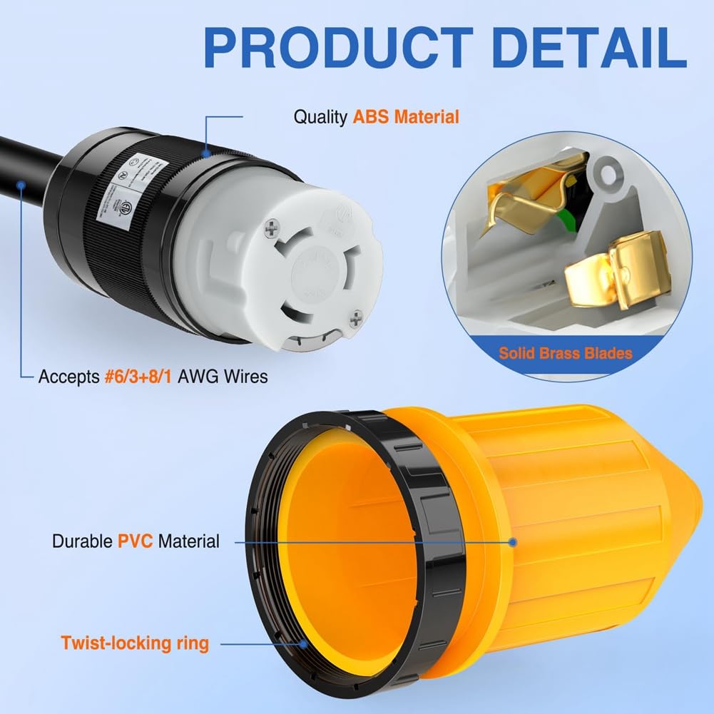 50 AMP RV Power Cord Twist Lock Connettore con copertura di bloccaggio per barca, nero e , plastica, 125/250 V, connettore femmina di bloccaggio