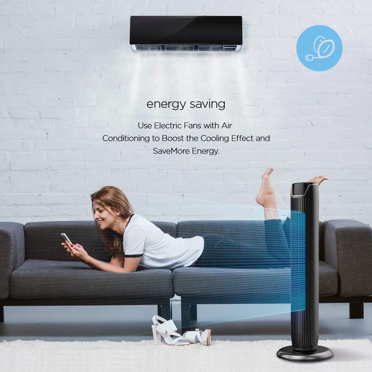 PELONIS FZ10-19JR 36" Quiet Oscillating Tower Fan with LED Display, Remote Control, 3 Speeds and Modes, 7h Programmed Timer for Home and Office, Glossy Black
