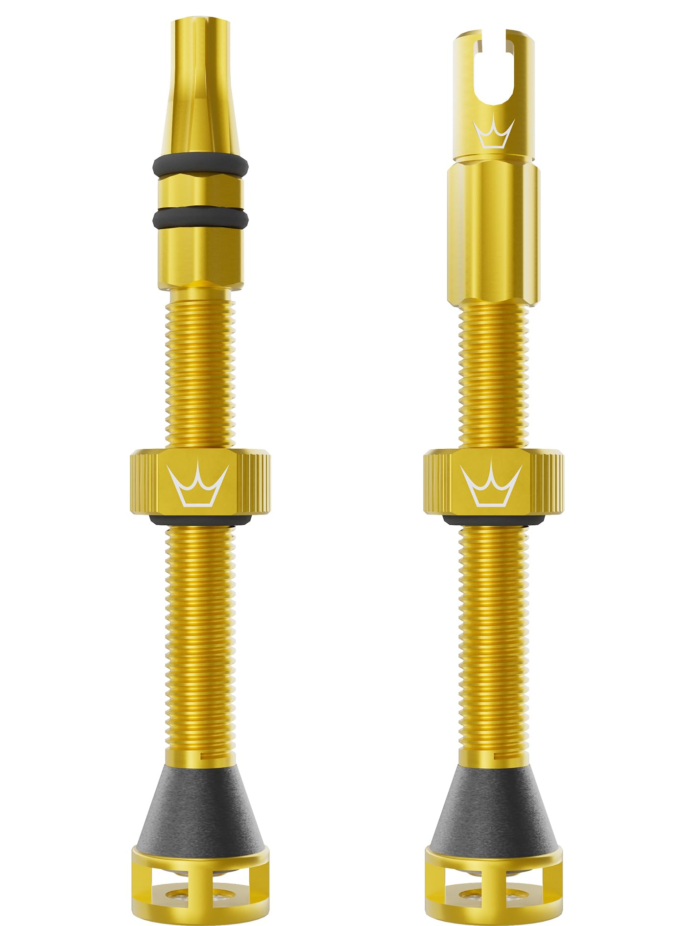 Peaty's Holeshot Fast Flow Tubeless Valves - High Airflow Anti Sealant Clog Design, Fast Tyre Setup, Fully Serviceable 7075 Aluminium, Bike Tyre Valves Compatible with MTB Rim Inserts, 60mm Gold