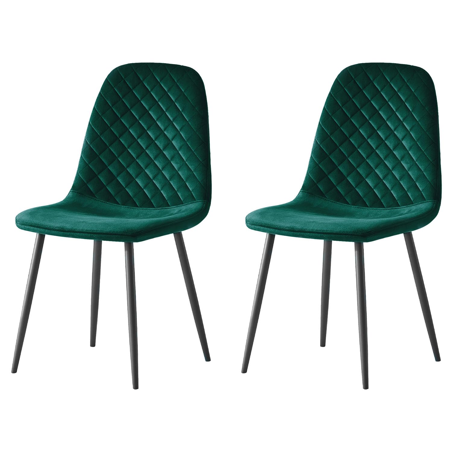 AINPECCA Set of 2 Velvet Dining Chairs Fabric Upholstered seat with Metal Legs Dressing Lounge Home (2, Green)