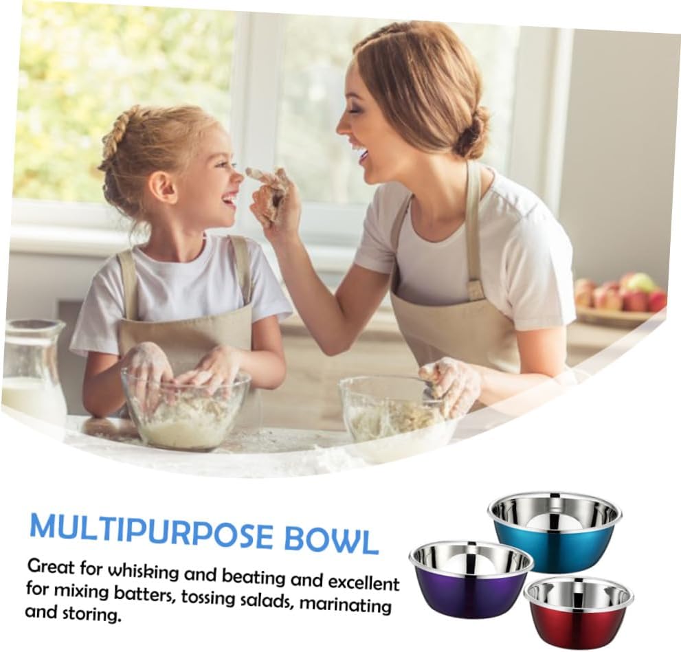 Gatuida 3pcs Stainless Steel Nesting Mixing Bowls Set Thickened Kitchen Bowls Household Cooking with Colorful Finish