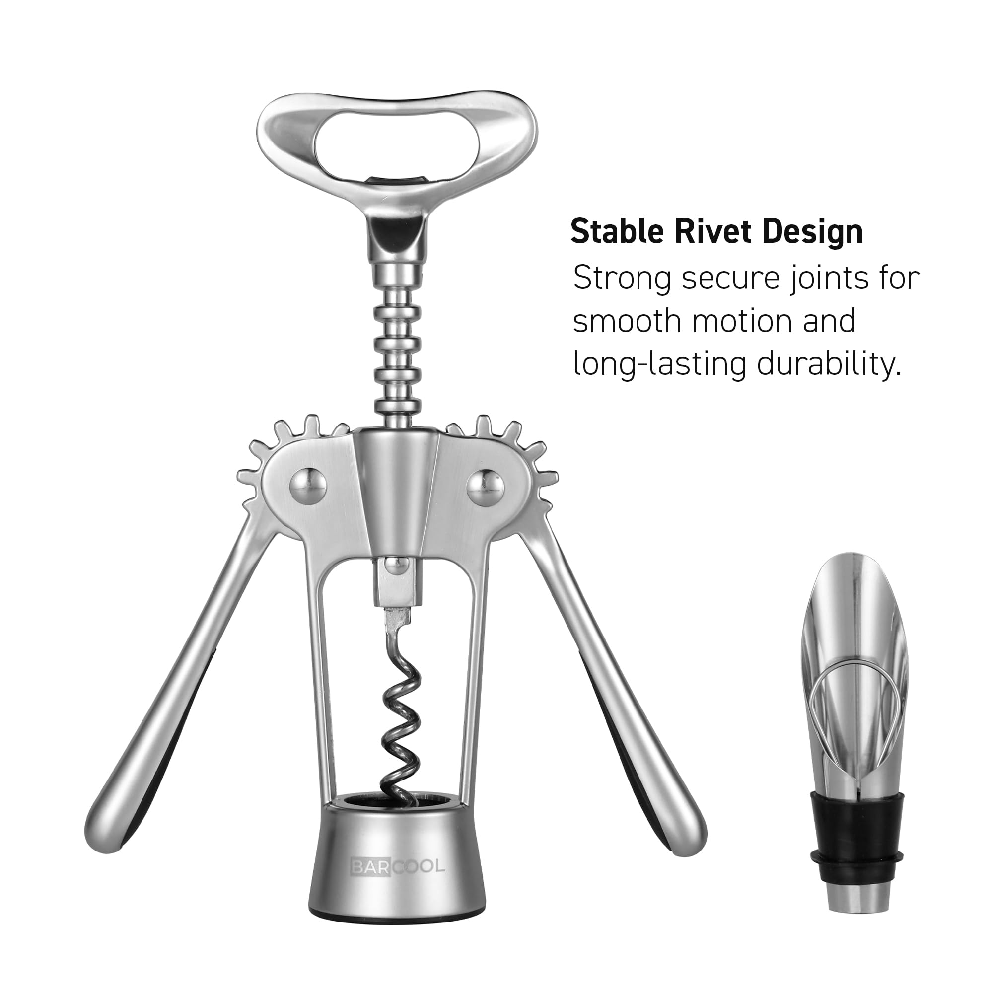 Barcool Premium Wine Bottle Opener, Wing Corkscrew with Pourer & Stopper - Image 3