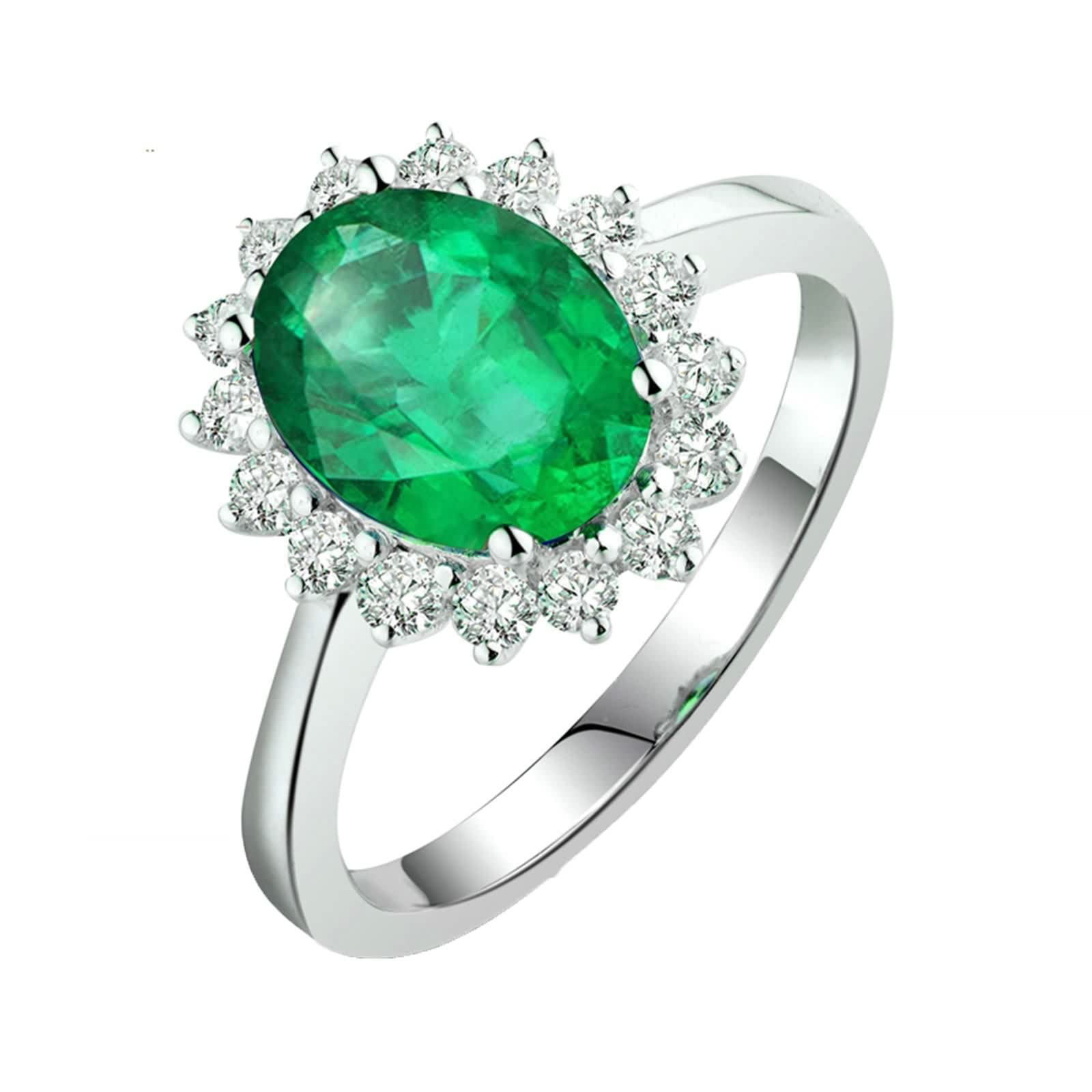 Anillos de Boda Mujer, Alianza Boda Flor de Esmeralda Creada En Laboratorio Ovalado para Esposa Novia Ajuste Cómodo