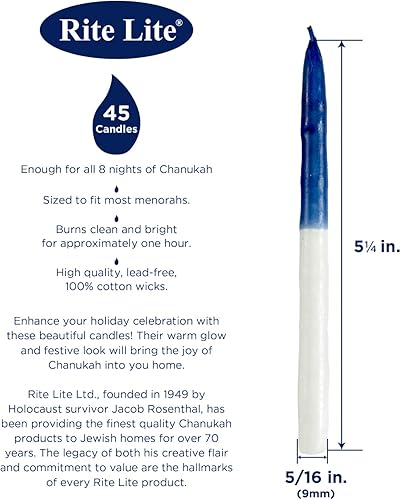 Vista 42 de Velas para Jánuca de Rite-Lite Judaica Hechas a mano, de color azul y blanco. Caja de 45 unidades. Azul y Blanco,Blanco,azul/blanco,Splash