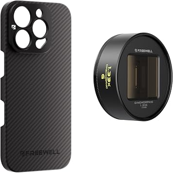 FREEWELL Pro Filmmaker Case and 1.33 Gold Anamorphic Lens Kit Compatible with iPhone 16 Pro Max-17mm Lens Mount