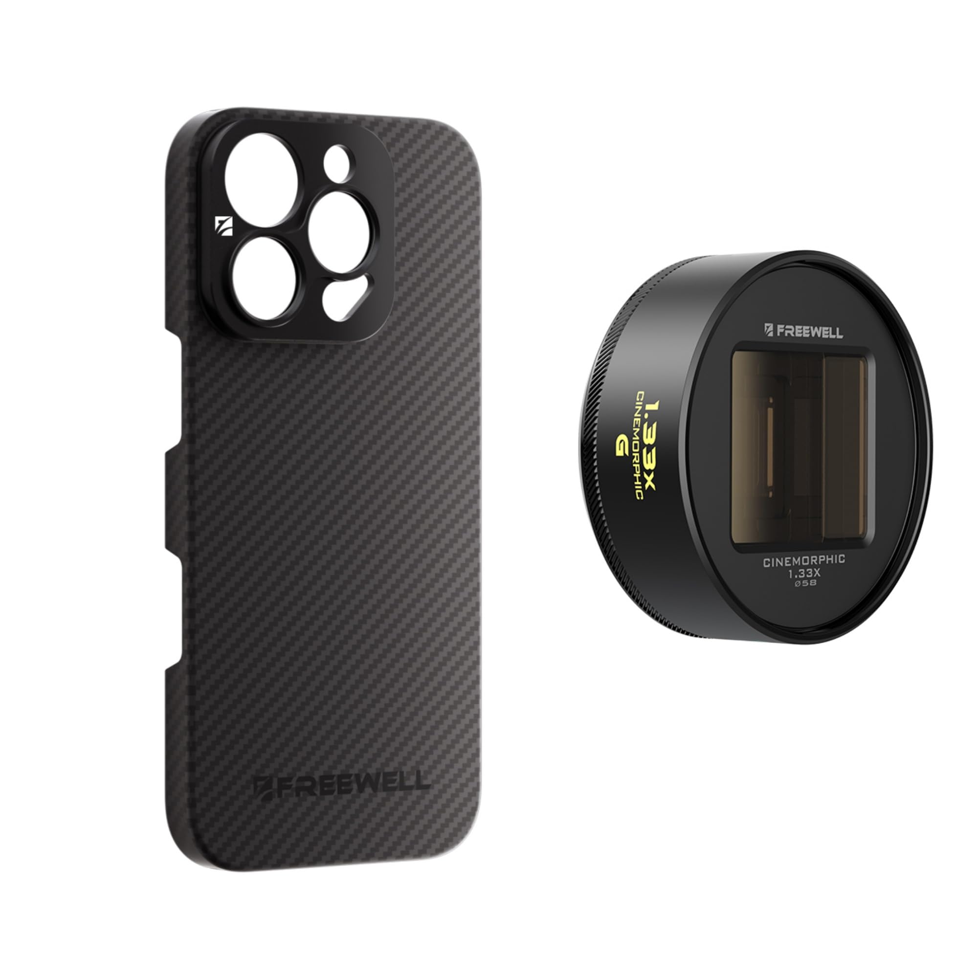 FREEWELL Pro Filmmaker Case and1.33x Gold Anamorphic Lens Kit Compatible with iPhone 16 Pro-17mm Lens Mount