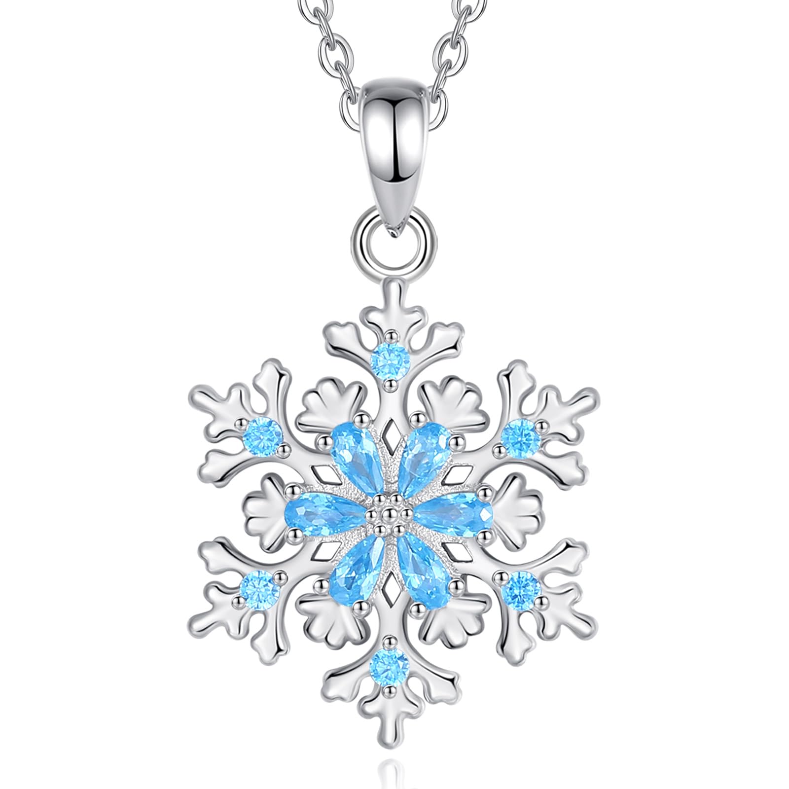 EUDORA Harmony Ball Collana con Ciondolo Fiocco di Neve in Argento Sterling per Donna, Collana con Fiocco di Neve con Zirconi Cubici per Donna Gioielli con Neve Invernale Regalo di Natale, 18"